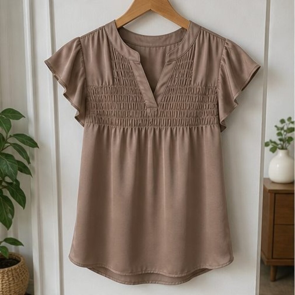 Taupe Smocked Top